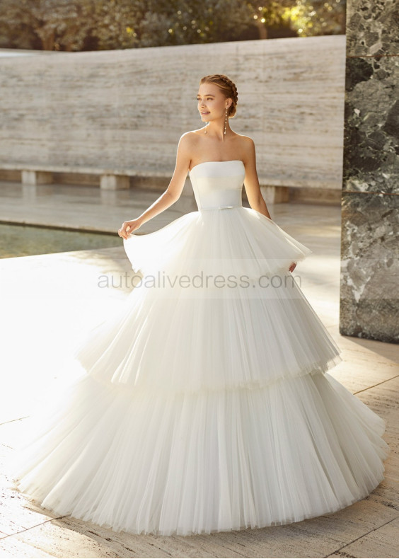 Chic Strapless Satin Pleated Tulle Layered Wedding Dress Chic Strapless Satin Pleated Tulle Layered Wedding Dress